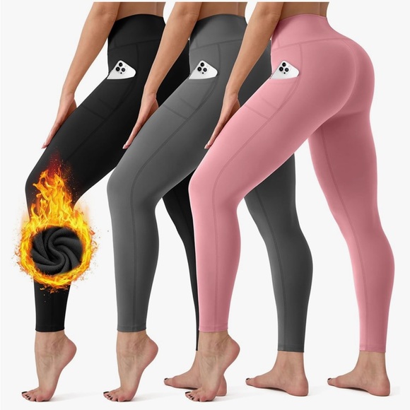 Amazon Pants - Pink Pockets-Fleece Lined Leggings Size L-XL